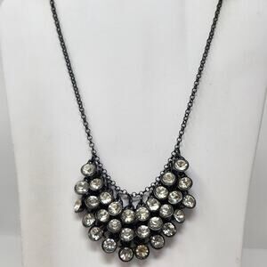 Gunmetal Gray Clear Rhinestone Waterfall Necklace Adjustable Statement Jewelry